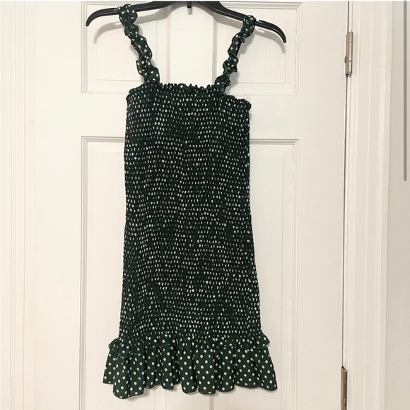 SHEIN Dresses & Skirts - SHEIN Green and White Polka Dot Ribbed Scrunch Dress Size Small